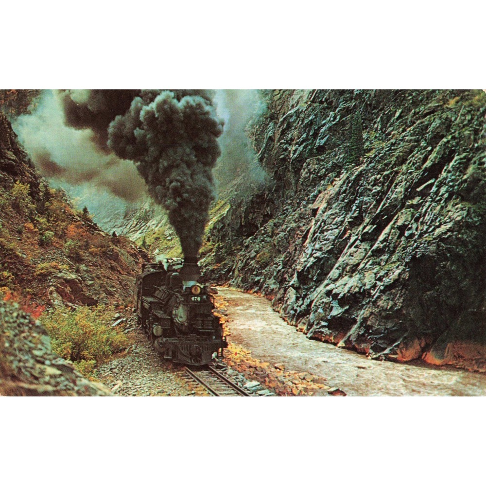Vintage Silverton Narrow Gauge D&RGW Engine 476 Animas River Gorge Postcard